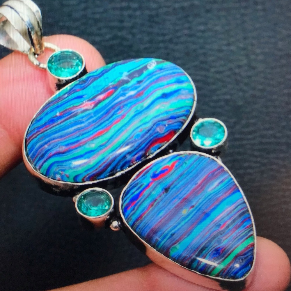 Calsilica Aqua Apatite Stamped 925 Sterling Silver Necklace